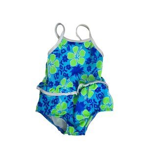 Vintage 90s Sand n Sun Blue Tropical Baby Swimsuit 18 M